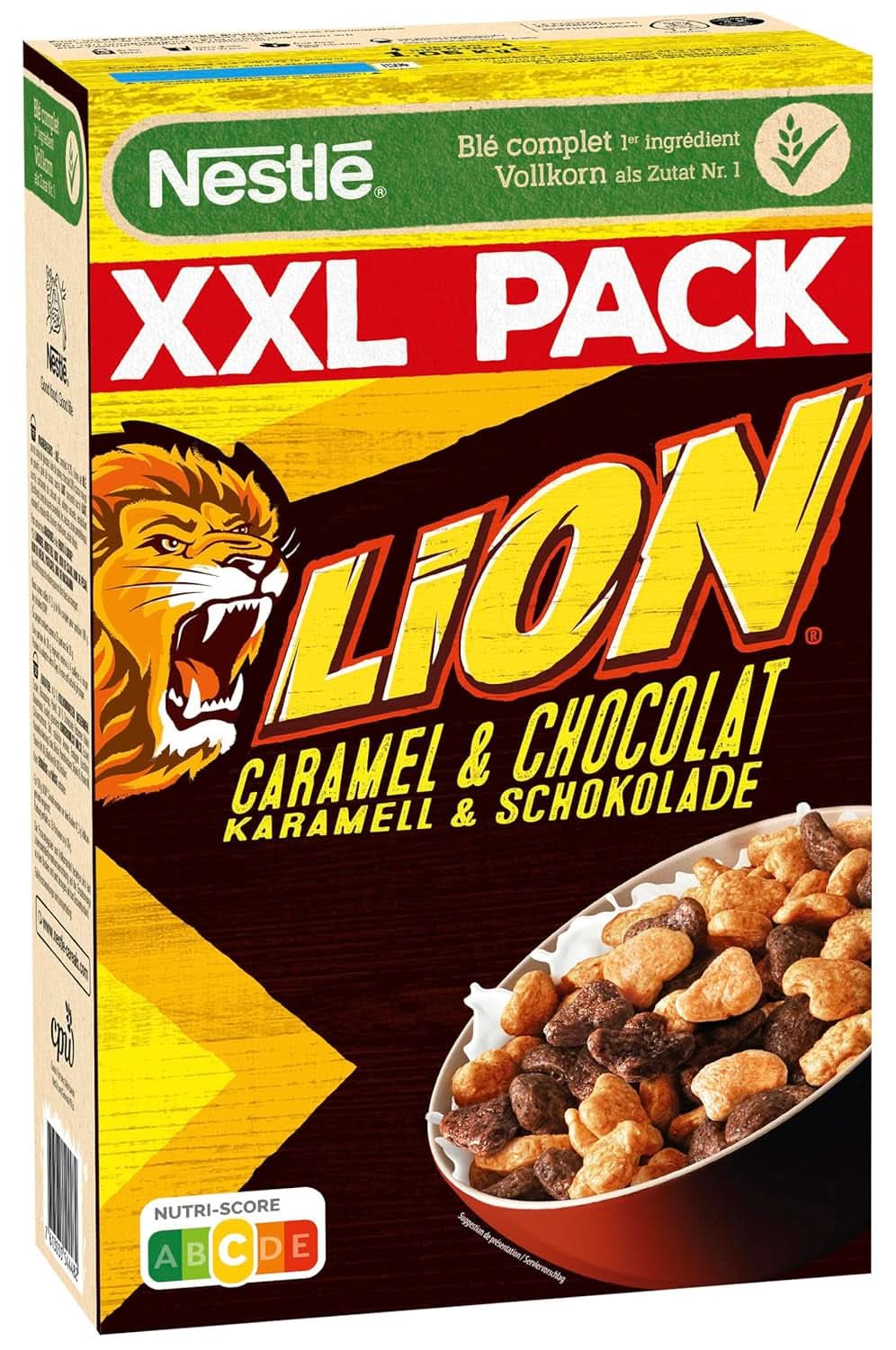 Céréales NESTLE LION, Céréales chocolatées au caramel et farine complète 41%, coffret 3 x 1 Kg Céréales Naty Shop