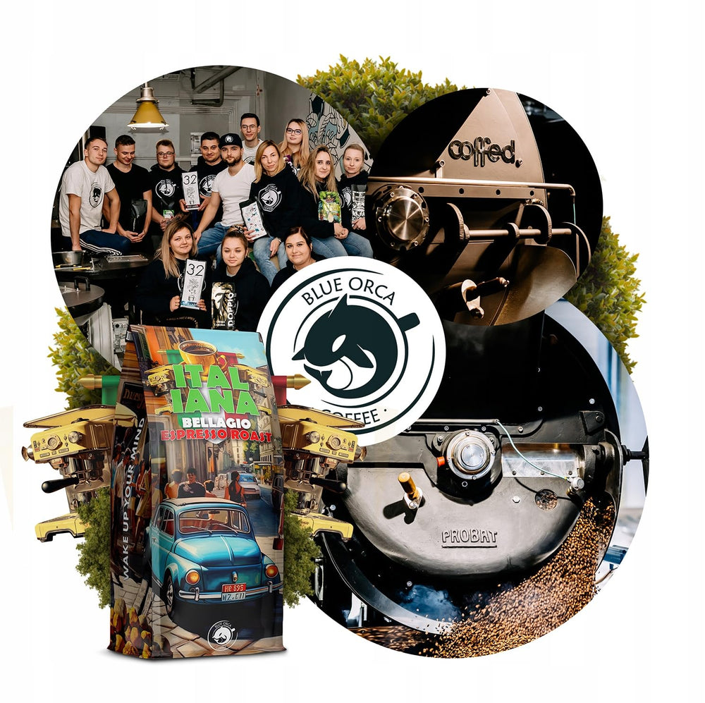 Café en grains torréfiés Italiana Bellagio 1kg | 80% Arabica et 20% Robusta | avec des notes de noix et de chocolat noir | fraîchement torréfié, faible acidité | pour machines à café | Café Orque Bleu