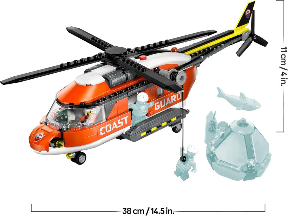 LEGO City Hubschrauber der Küstenwache - Spielzeug Einsatzfahrzeug - Modellbau mit Schiebetüren, Winche, 4 Minifiguren und Hai Figur - Geburtstagschenken für Jungen ab 7 Jahren - 60503
