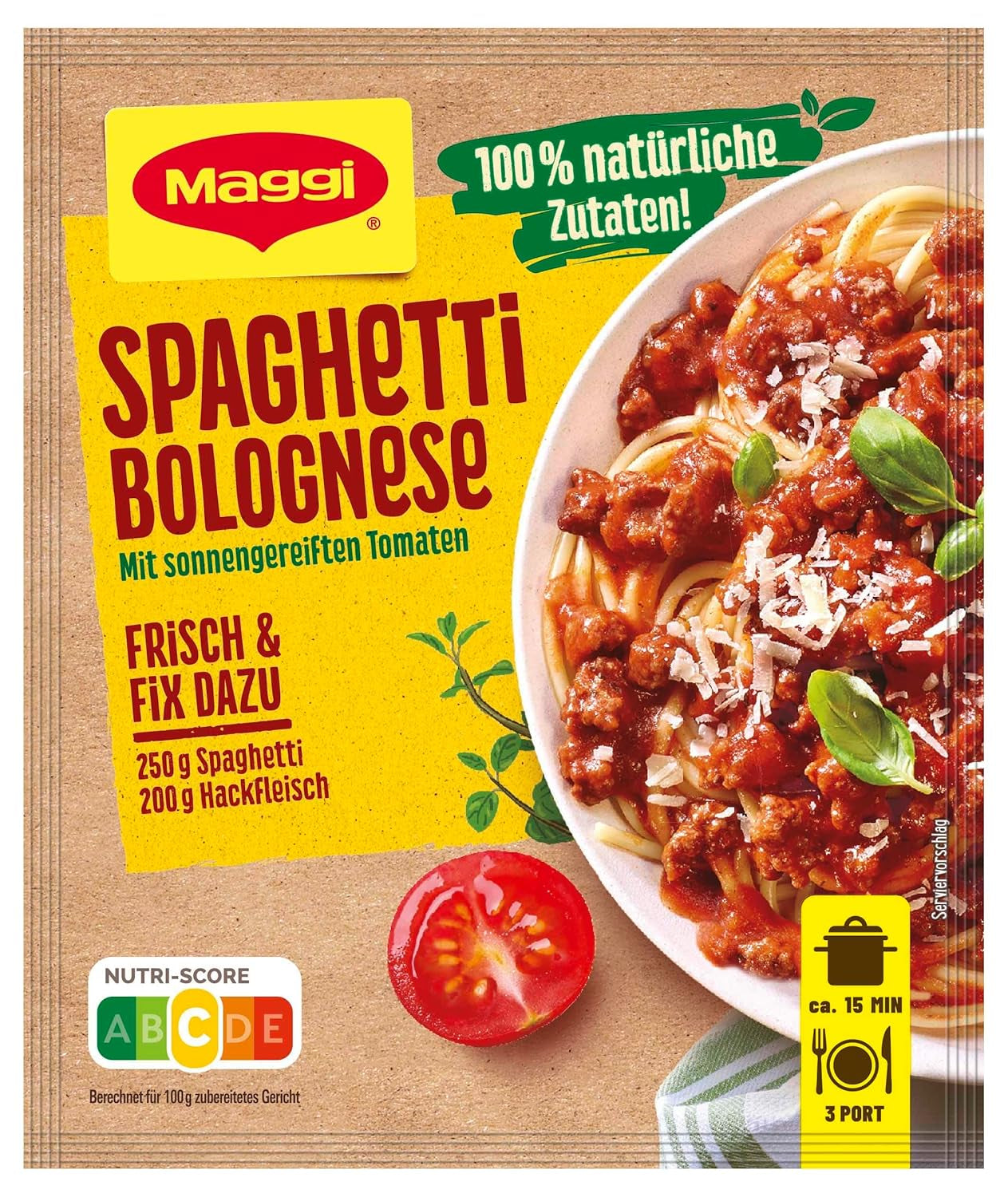 MAGGI Fix pour Spaghetti Bolognese, Würzmischung, ingrédients 100% naturels, pour 3 Portionen, 1er Pack (1 x 36g Packung)