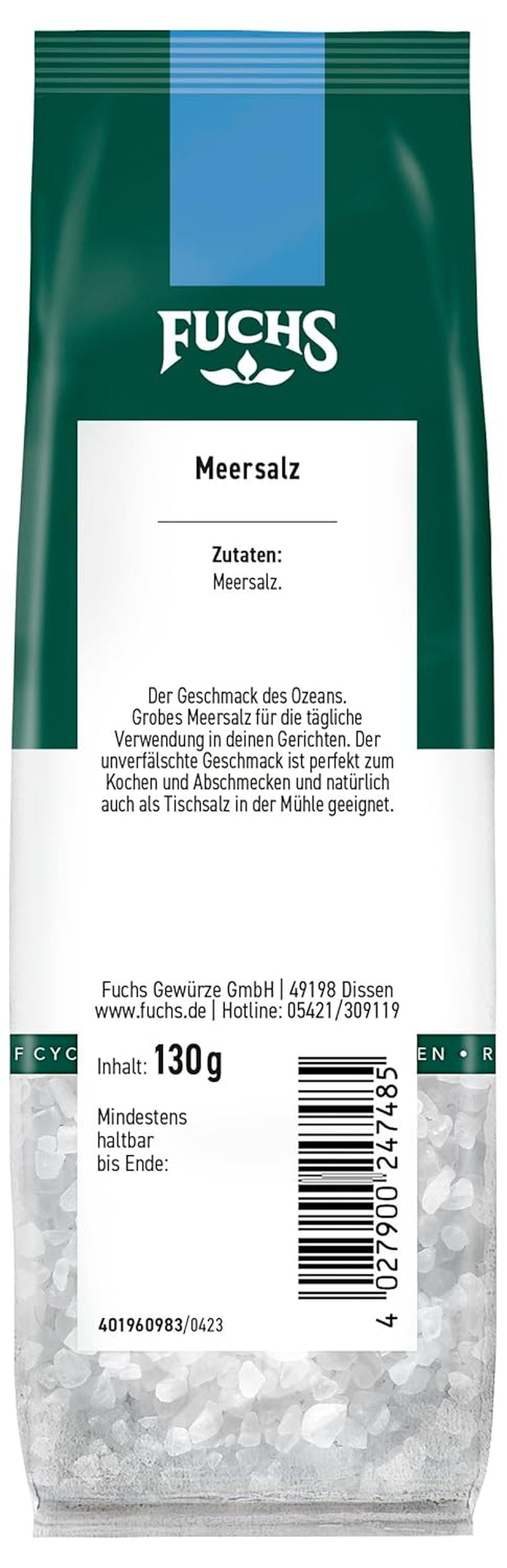 Fuchs Gewürze - Meersalz grob im recyclebaren Nachfüllbeutel - 130 g