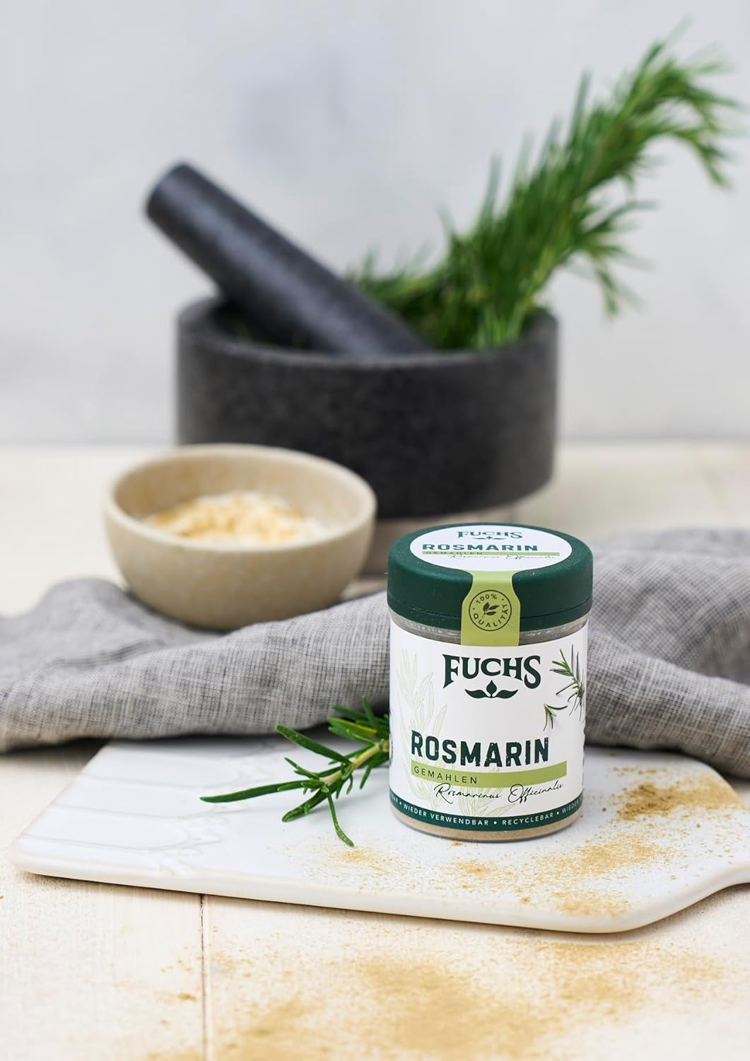 Fuchs Gewürze - Rosmarin gemahlen - zum Würzen von Fisch, Fleisch und Gemüse - ingrédients naturels - 30 g en dose variable, recyclable