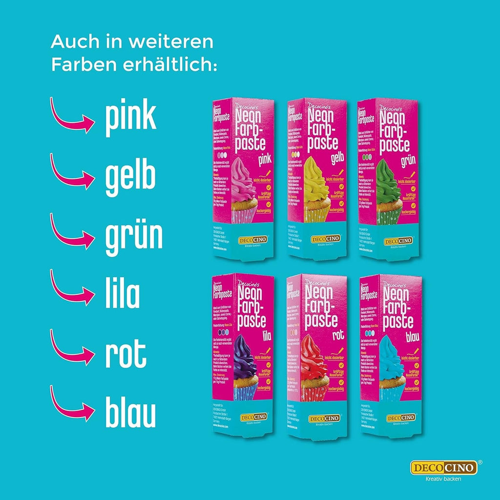 Decocino Neon Food Paste Red – Colorant alimentar cu doză mare – Pentru colorarea prăjiturilor, brioșelor, cupcake-urilor – Fără gust