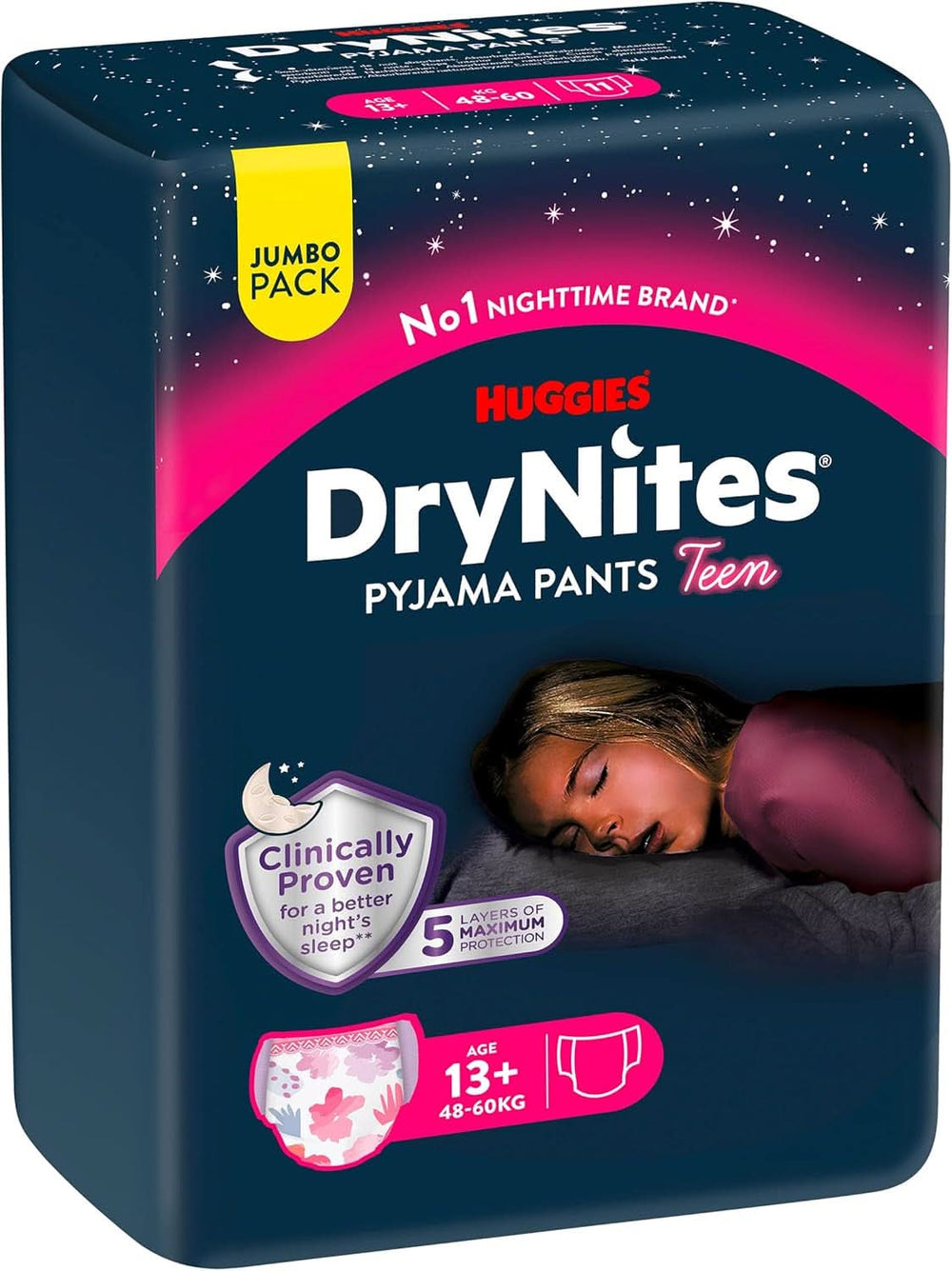 Huggies Drynites Nachtwindeln Bei Bettnässen, Für Mädchen Ab 13 Bis Ca. 17 ans (48-60 KG), 33 pièces (3X11), Jumbo-Monatspack, Diaper-Pants XL Accessoires Alimentation et allaitement Baby Naty Shop