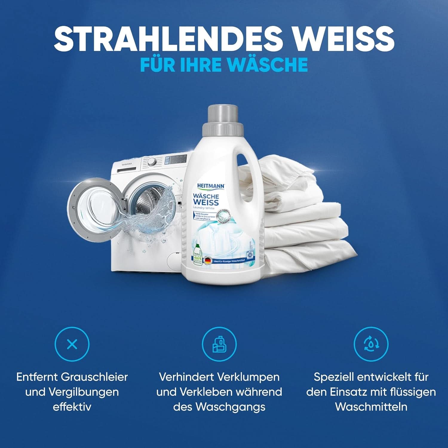 Înălbitor de rufe HEITMANN: Înălbitor lichid cu putere de albire pentru ceață gri și îngălbenire, fara clor, 500 ml Detergenti Rufe Naty Shop