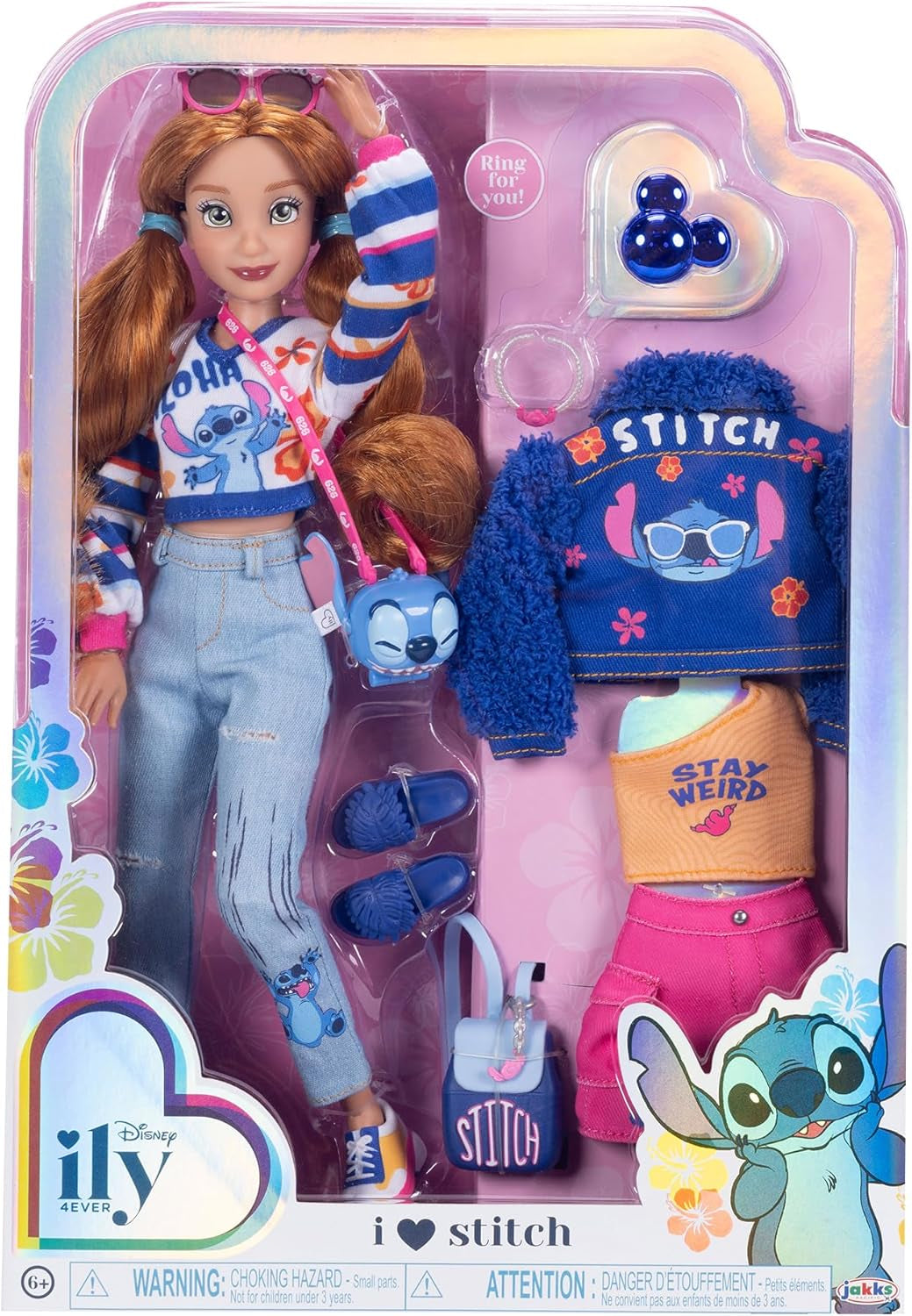 Poupées mannequins Disney ILY 4EVER Stitch avec cheveux rouges 11,5" de haut avec 13 points d'articulation, deux tenues complètes Mix-And-Match et une bague Mickey étincelante pour vous ! Poupées Naty Shop