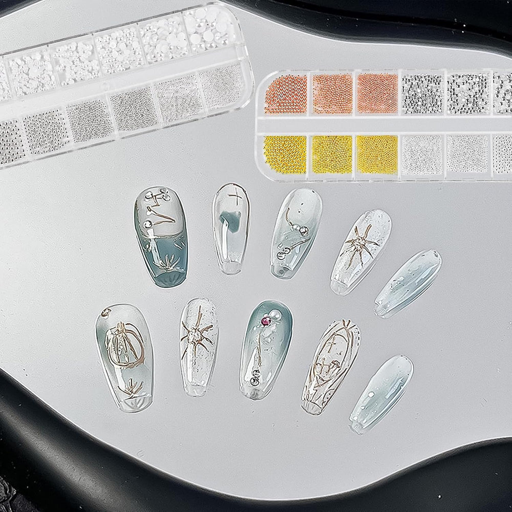 2 Boxen Nail Art Strasssteine, Mit Pinzette Nägel Flatback Perlen Nail Charms Mit Kristallen Nagelzubehör Diamanten Edelstahl-Perlen Für Nagelschmuck