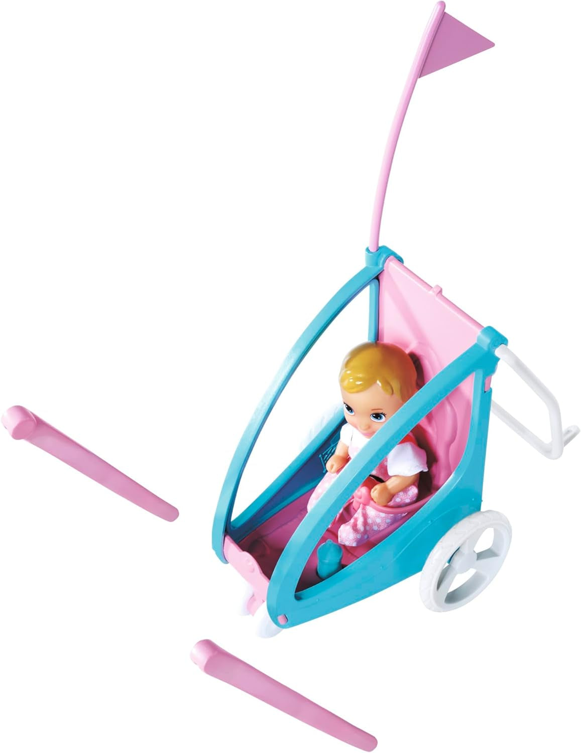 Steffi Love Bike Trailer, poupée sur vélo avec remorque pour bébé, chien et écouteurs, 3 ans et plus