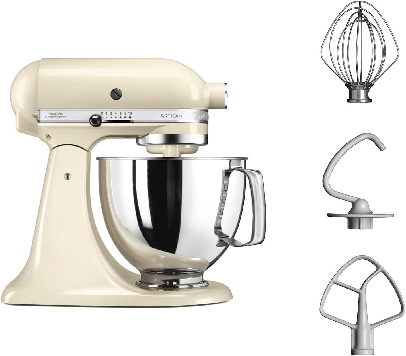 KitchenAid Artisan 5KSM125EER Mélangeur à bol, 300 W, 4,8 L Naty Shop Crème