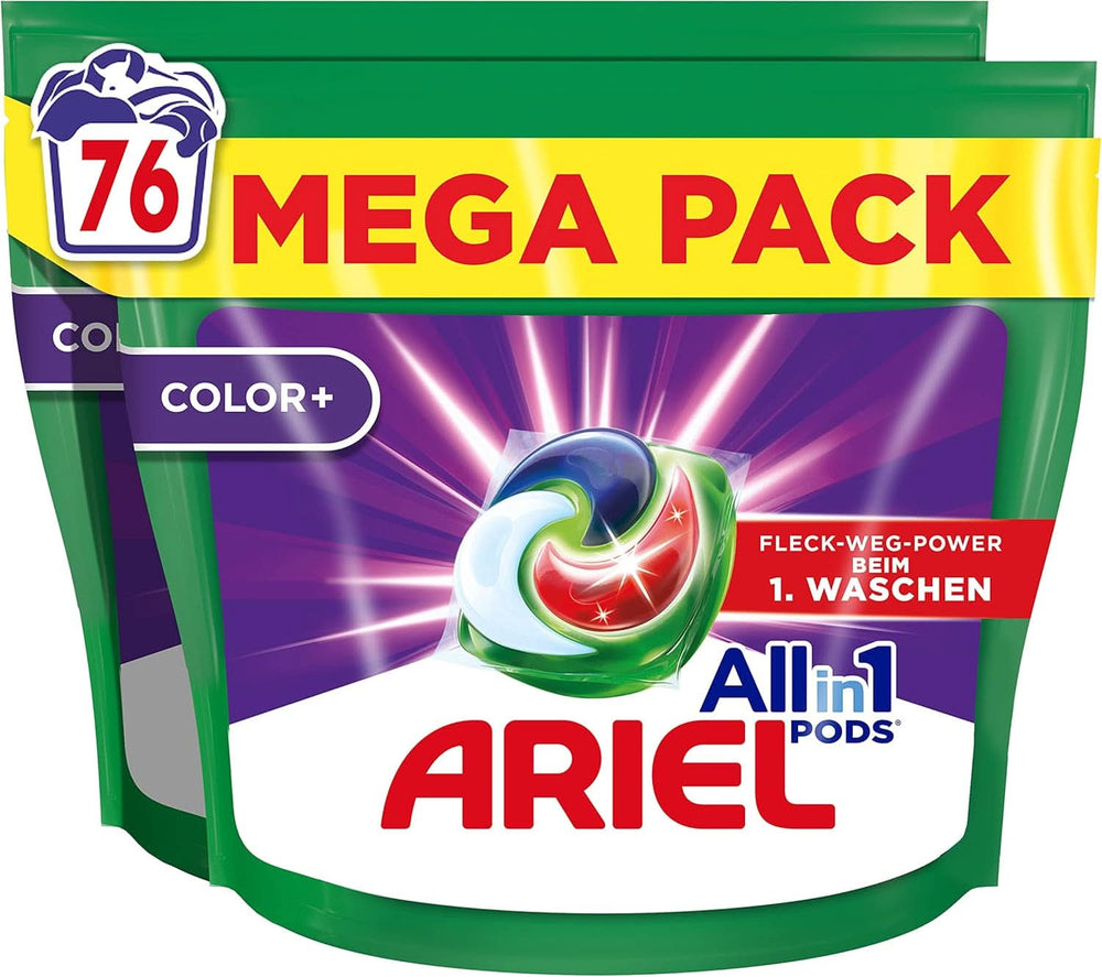 Détergent Ariel PODS tout-en-1, 76 lavages, détergent de couleur, détergents de nettoyage brillants Rufe Naty Shop 76 capsules modèle précédent