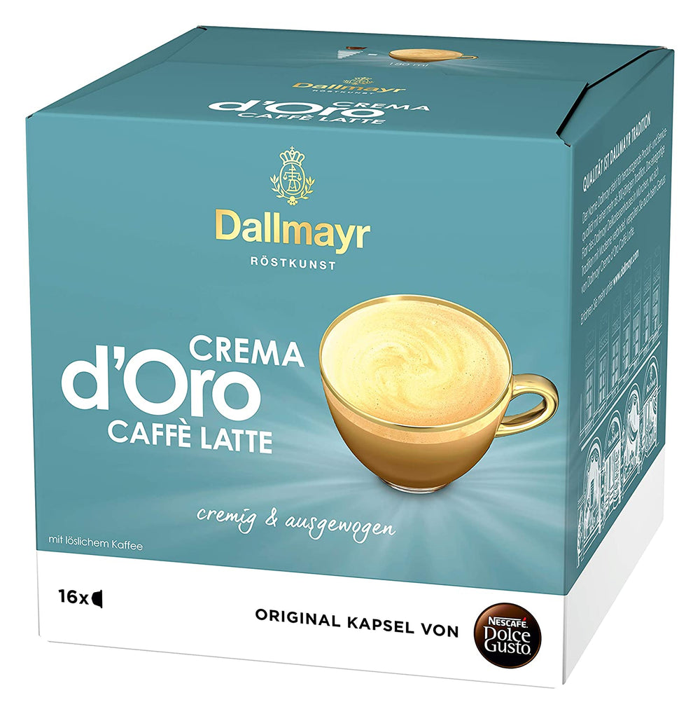 NESCAFÉ Dolce Gusto Dallmayr Prodomo, XXL-Vorratsbox, 90 Kaffeekapseln (3 x 30 Kapseln) & Dallmayr Crema d'Oro Caffè Latte (48 Kaffeekapseln, 48 Getränke, cremig&ausgefungen) 3er Pack (3 x 16 Kapseln)