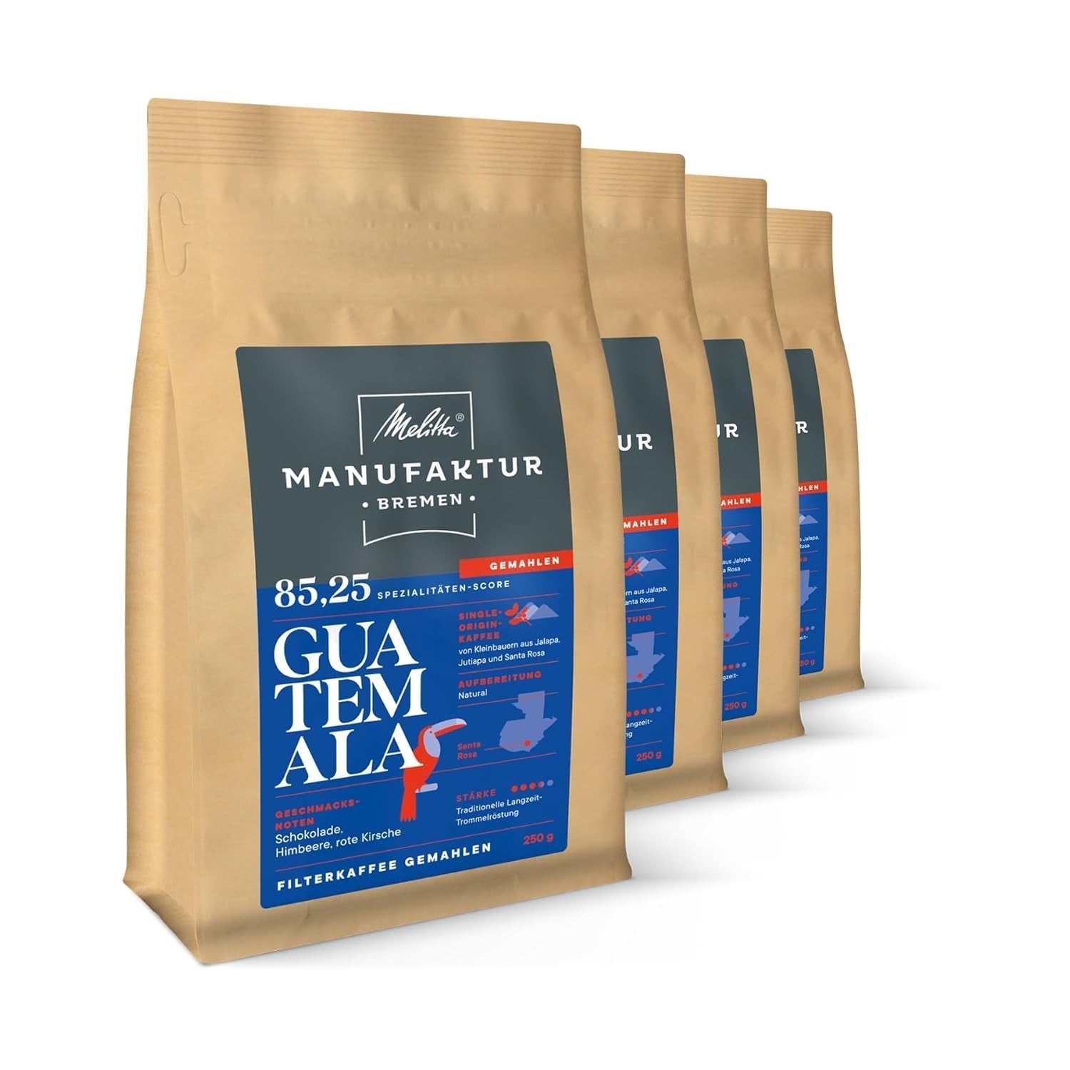 Melitta Manufaktur-Kaffee Guatemala Honey, cafea specială, 250G, boabe de cafea întregi, nemăcinate, cafea de origine unică, prăjire delicată cu tambur, prăjită în Germania, tărie 3 Cafea Naty Shop 4 x 250 grame Guatemala Natural Boabe întregi