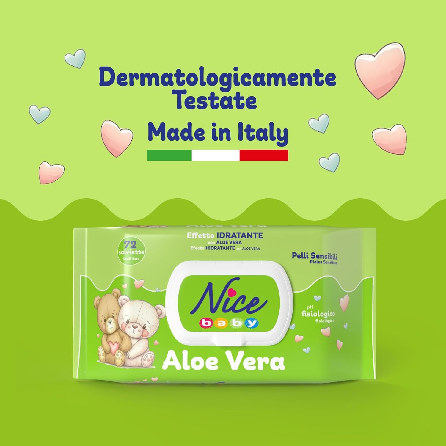 Lingettes nettoyantes pour enfants et bébés - à l'aloe vera et à l'huile d'argan - testées dermatologiquement - valeur pH physiologique - format maxi : paquet de 72 lingettes - Nice
