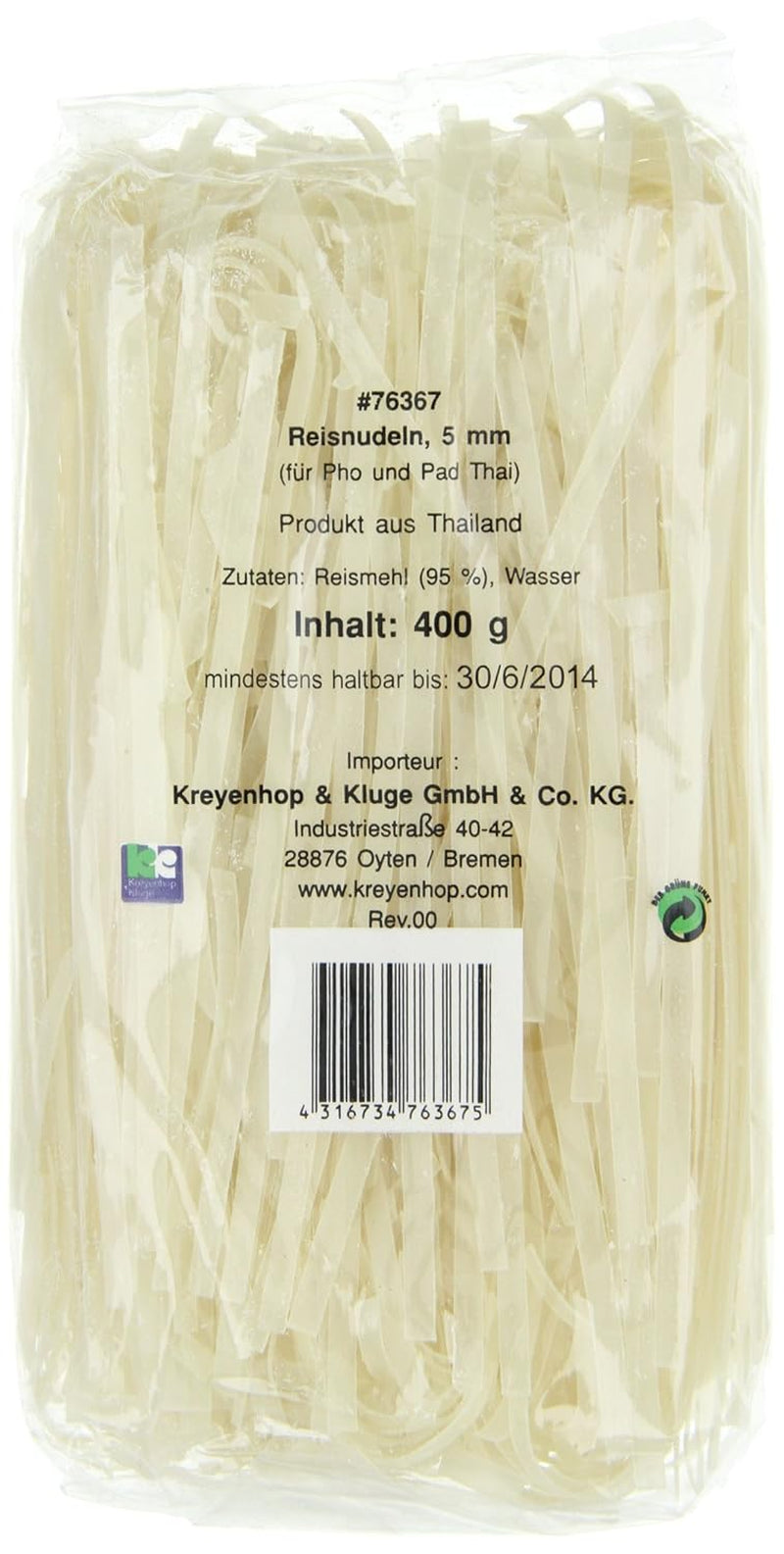 Nouilles de riz - Nouilles thaïlandaises en ruban de riz de 5 mm de large, à base de farine de riz - 17 x 400 g