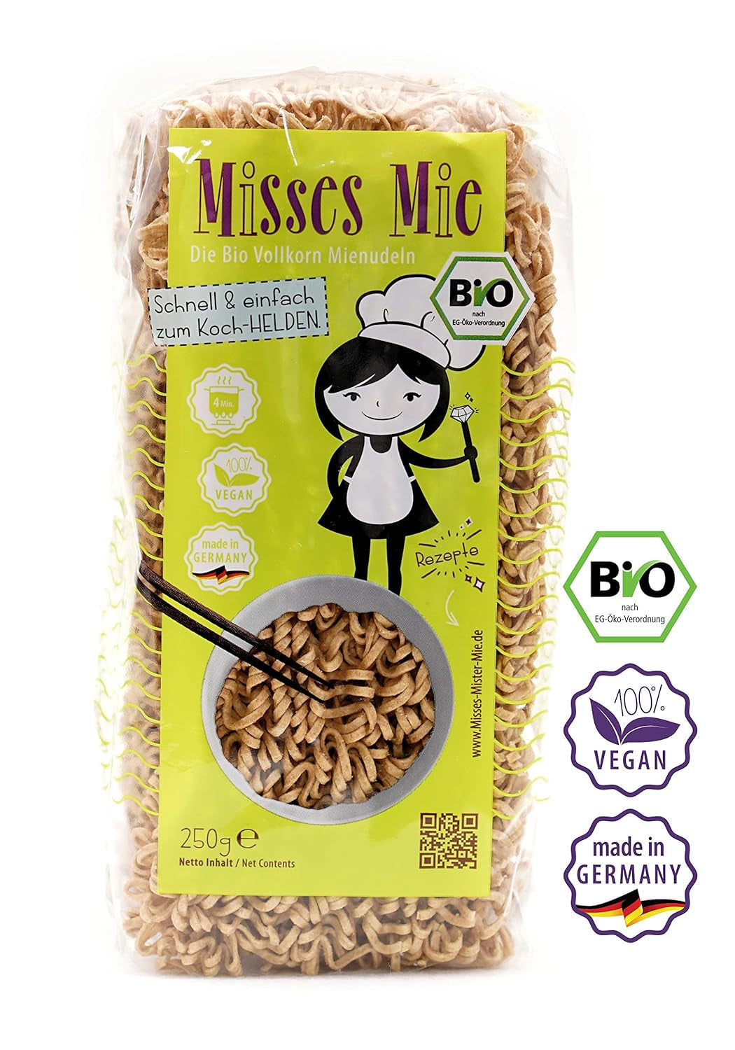 Pâtes complètes biologiques Misses Mie, 250 g