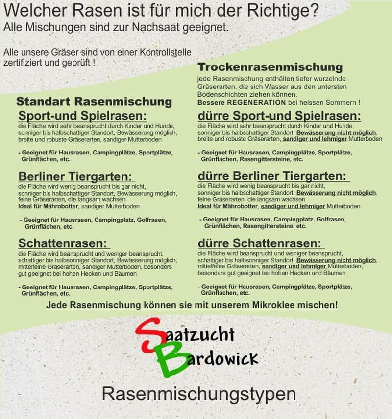 1-30 Kg Rasensamen Berliner Tiergarten Gebrauchsrasen - Für Trockene Standorte - Qualität Zum Fairen Preis (10 Kg)