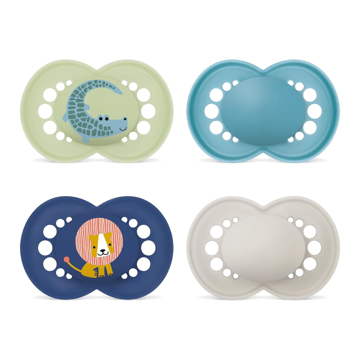 Sucettes MAM originales | 6-16 lundi | Ensemble de sucettes pour bébés et tout-petits | Acceptation 94% | Aide à prévenir l'alignement indésirable des dents | Sucettes pour bébé en silicone SkinSoft | Crocodile/Léo | Paquet de 4