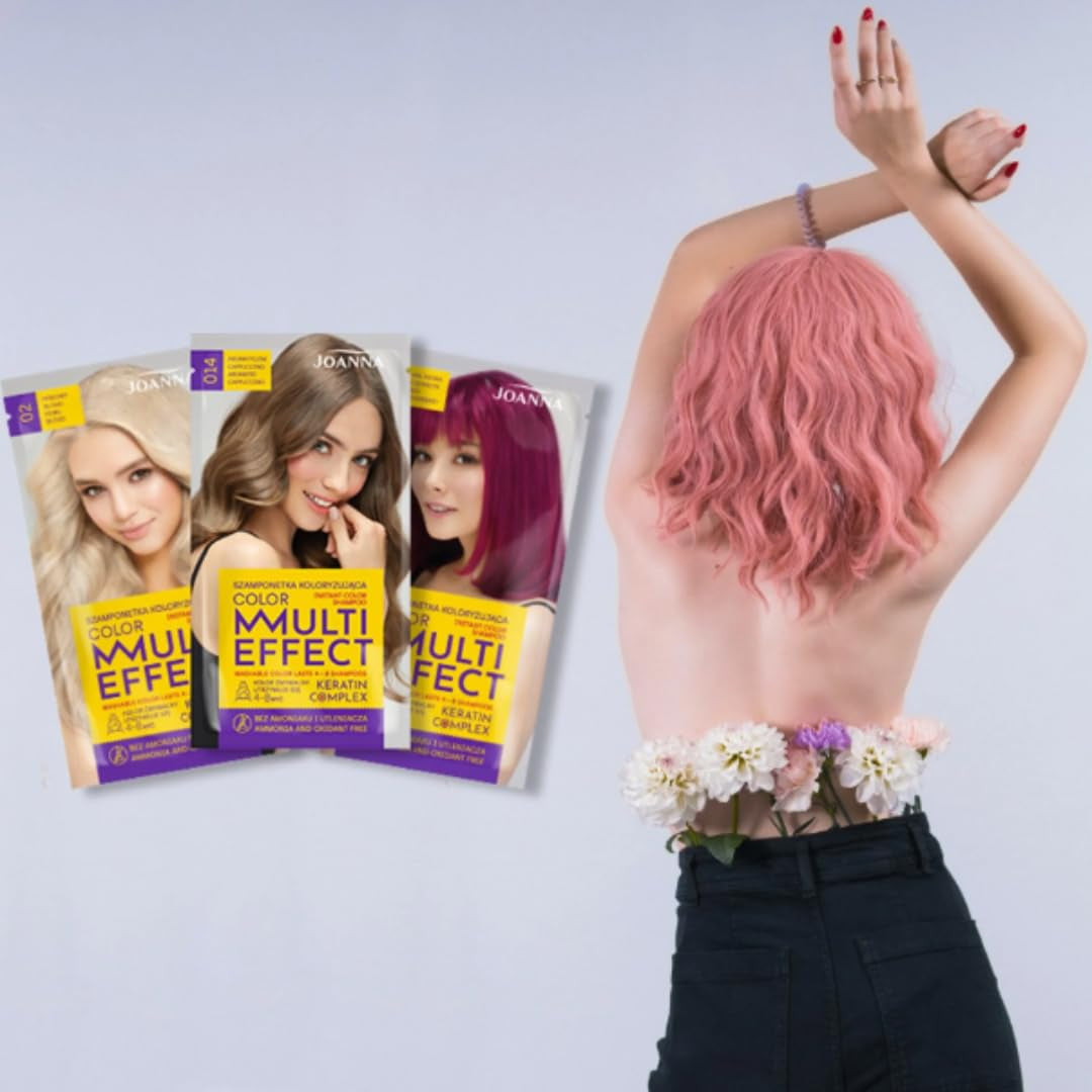 Șampon colorant Joanna "Multi Effect" - Șampon colorant pentru păr într-un plic - Rezistă între 4 și 8 spălări - Colorarea părului fără amoniac și agenți oxidanți - Cappuccino aromat Vopsea pentru par Naty Shop