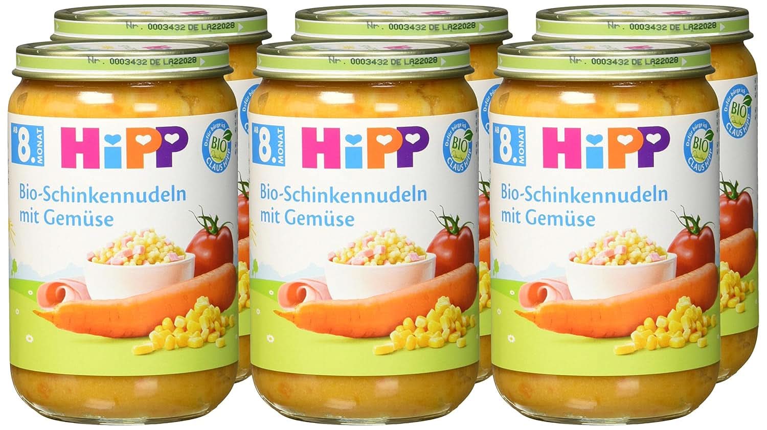 Nouilles bio Hipp au jambon et légumes, paquet de 6 (6 X 220 grammes) Mère et Enfant Naty Shop