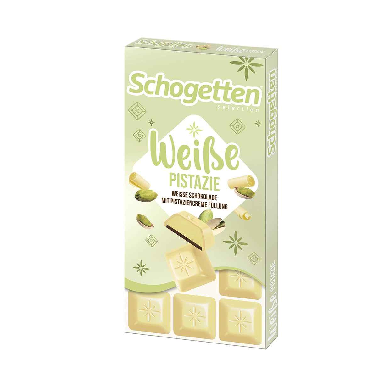 Schogetten Pistache Blanche | Chocolat blanc fourré à la crème de pistache | 100g | Idéalement portionné (paquet de 3)