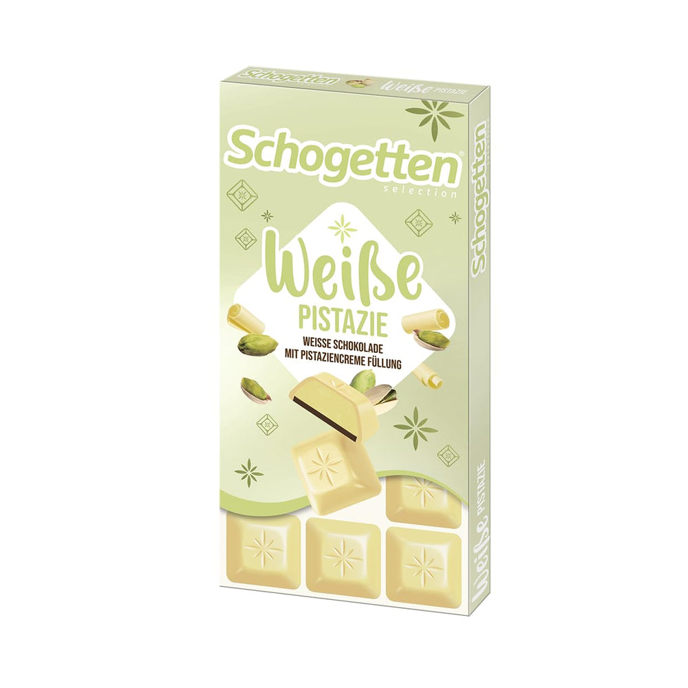 Schogetten Pistache Blanche | Chocolat blanc fourré à la crème de pistache | 100g | Idéalement portionné (paquet de 3)