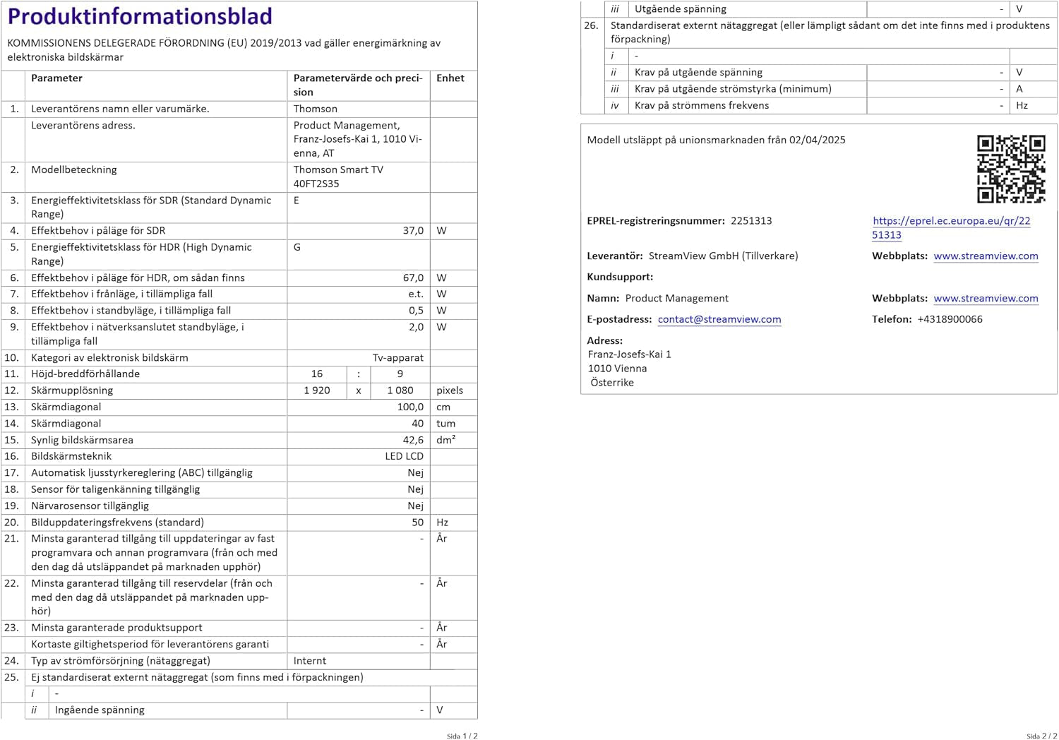 Televizor inteligent THOMSON FHD de 40 de inci (100 cm), Wi-Fi, control vocal, HDR10, Dolby Audio, tuner triplu (cablu/satelit/antenă), HDMI, USB, 1 GB RAM, 4 GB Flash – 40FT2S35