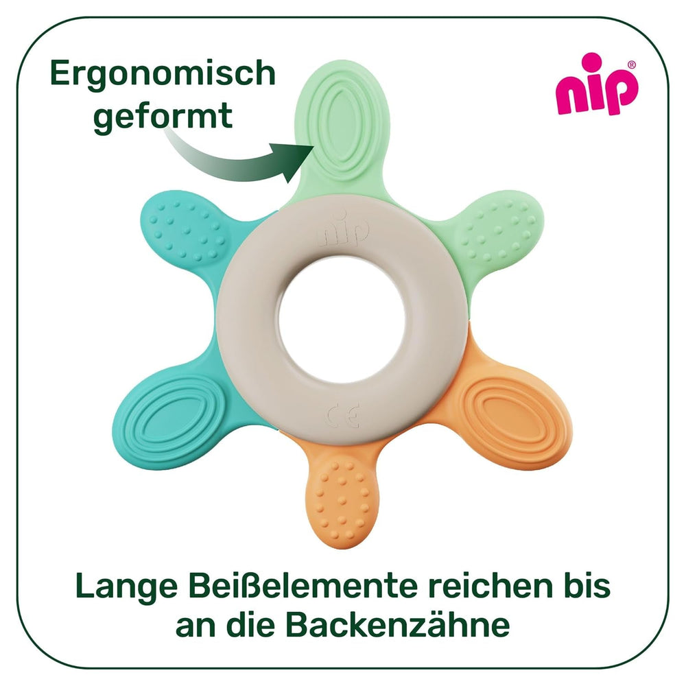 pincement – ​​Anneau de dentition | Anneau de dentition durable pour bébés à partir de 3 mois, composé à plus de 65 % de matières premières naturelles. Pour un massage doux des gencives, de la langue et des dents | Rouge/Vert/Orange