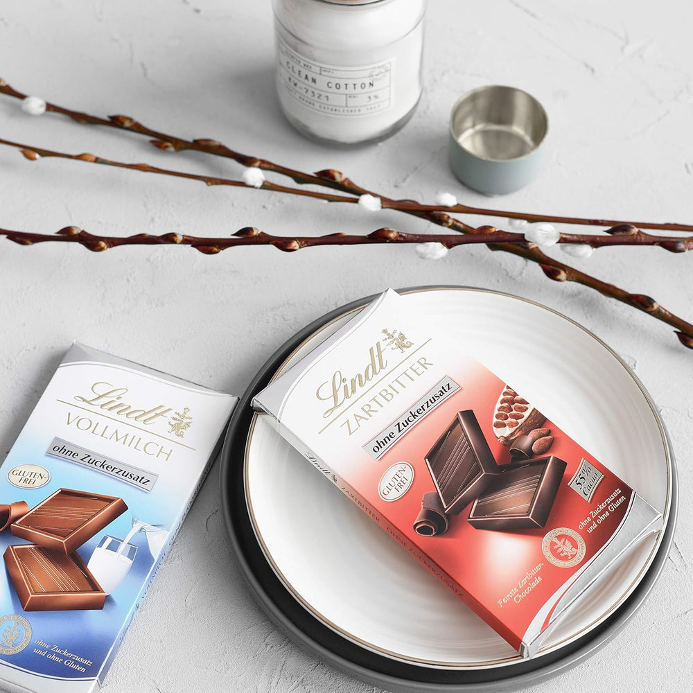 Chocolat noir sans sucre ajouté | Comprimé 100g | Le meilleur avec 55% de cacao, sans gluten | Barre de chocolat | Coffret cadeau chocolat (paquet de 4)