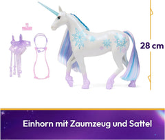 Unicorn Academy Einhorn Glacier - 28 cm groß, Original-Einhorn von Layla zur Netflix-Serie, mit echter Mähne und Schweif, abnehmbarem Zaumzeug und Sattel sowie Bürste, für Kinder ab 4 Jahren