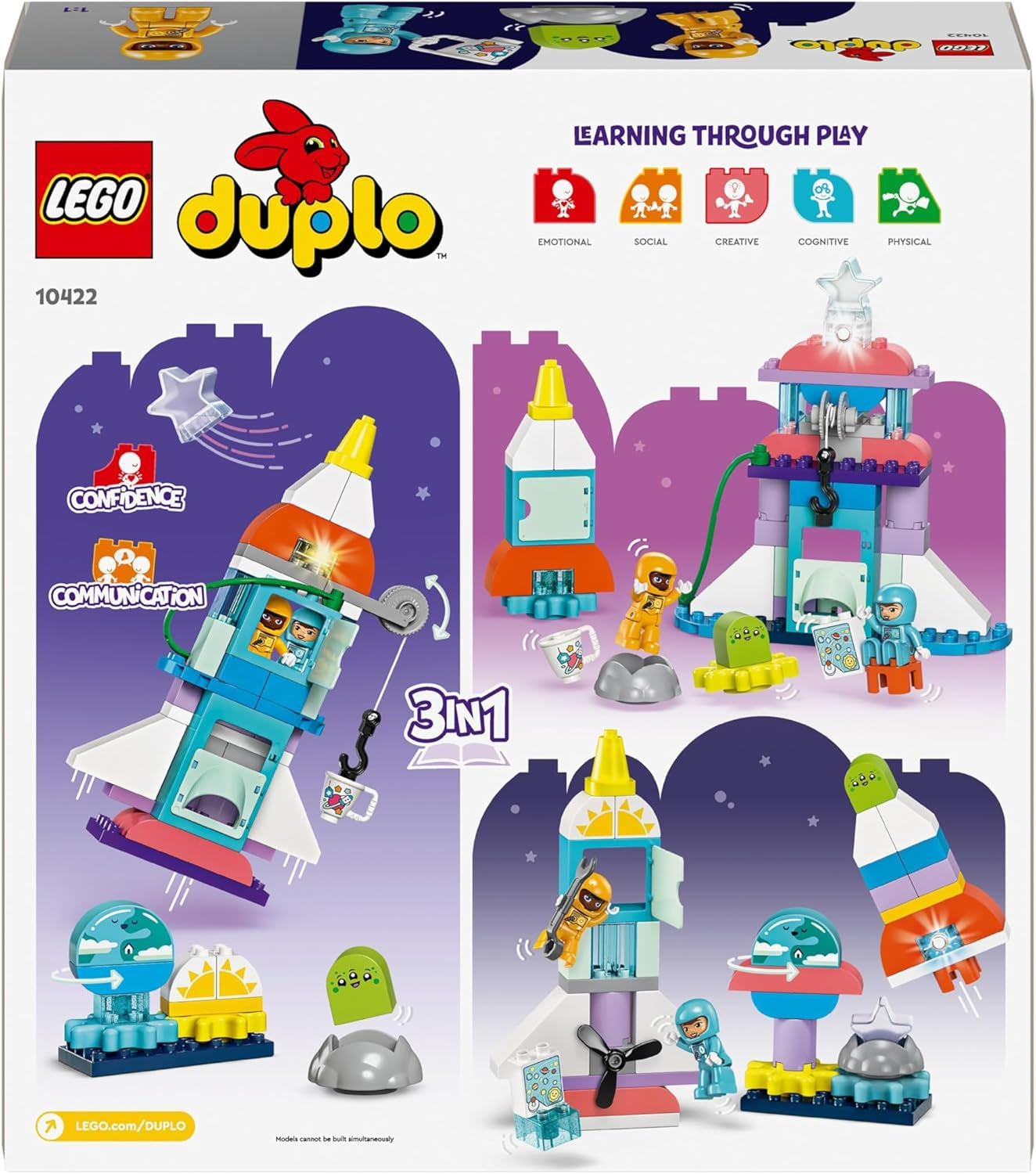 LEGO DUPLO 3-en-1 Navette spatiale Beaucoup d'aventures Ensemble spatial Jouet de fusée pour enfants Jouet scientifique de construction Développement précoce de la motricité Cadeau pour les enfants de 3 ans 10422 Ensembles de construction Beuche den LEGO-Store