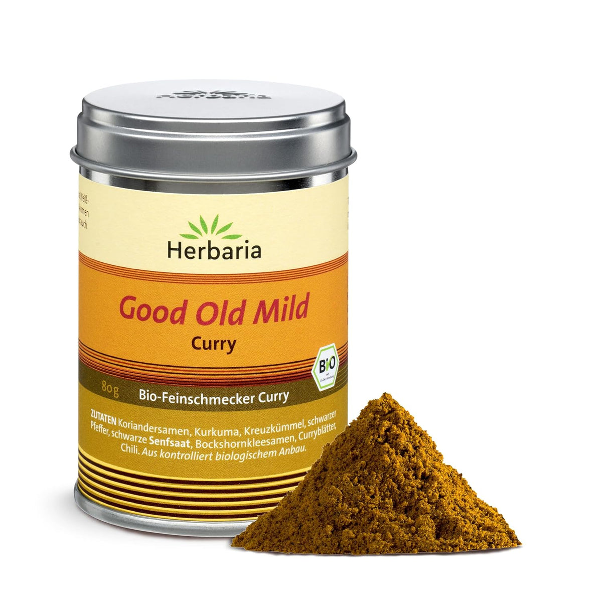 Herbaria Good Old Mild Curry bio 80g M-Dose – Currypulver, Currymischung - Bio-Gewürzmischung für klassische Curry-Spezialitäten z.B. Currywurst - erlesenen Ingrédient dans nachhaltiger Aromaschutz-Dose