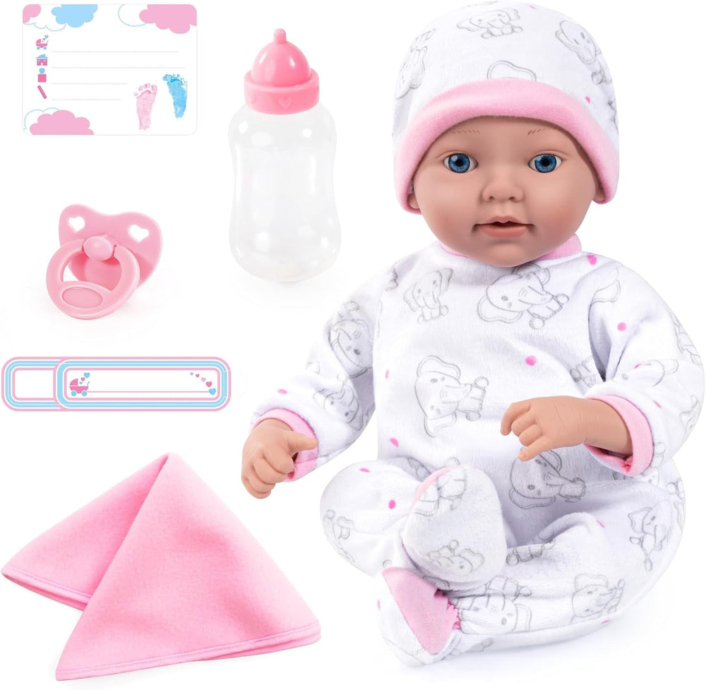 Bayer Design 93827AE Reborn Babypuppe, lebensecht, realistisch, Schnuller, Flasche, 38 cm, Weiß, Rosa