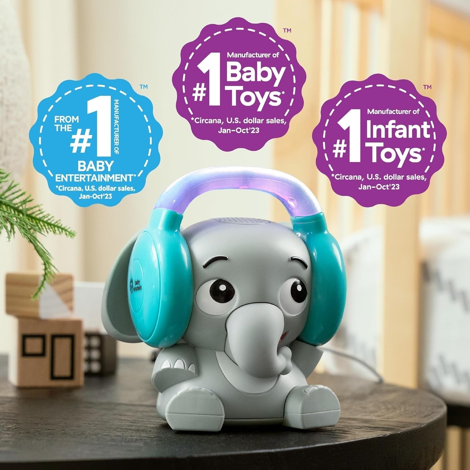 Baby Einstein Earl the Elephant Bluetooth Sound Machine, sistem de muzică + lumină de noapte, de la bebeluș la copil mic Jucarii Bebe Naty Shop