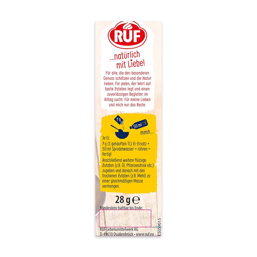 RUF Bio Vegan Egg Remplacement, Vollei-Ersatz 100% à base de plantes, Pulver de remplacement d'œufs pour la pâtisserie, la cuisine, les paniers et les desserts, équivalent à 4 œufs