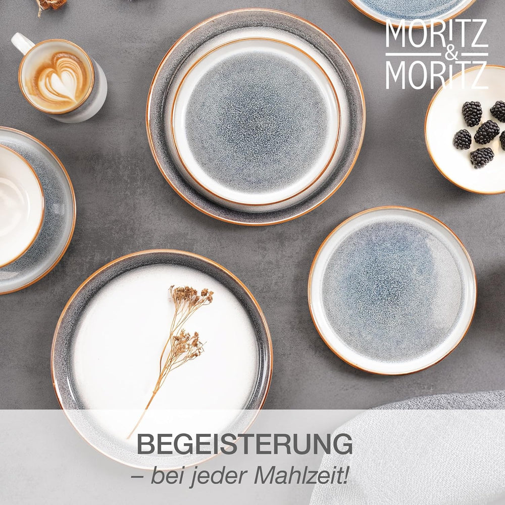 Moritz & Moritz TARENTO Service de table 24 pièces pour 6 personnes, gris – Service d'assiettes élégant en grès de haute qualité – Le service de table comprend 6 assiettes plates, 6 assiettes à dessert, 6 assiettes plates et 6 tasses.