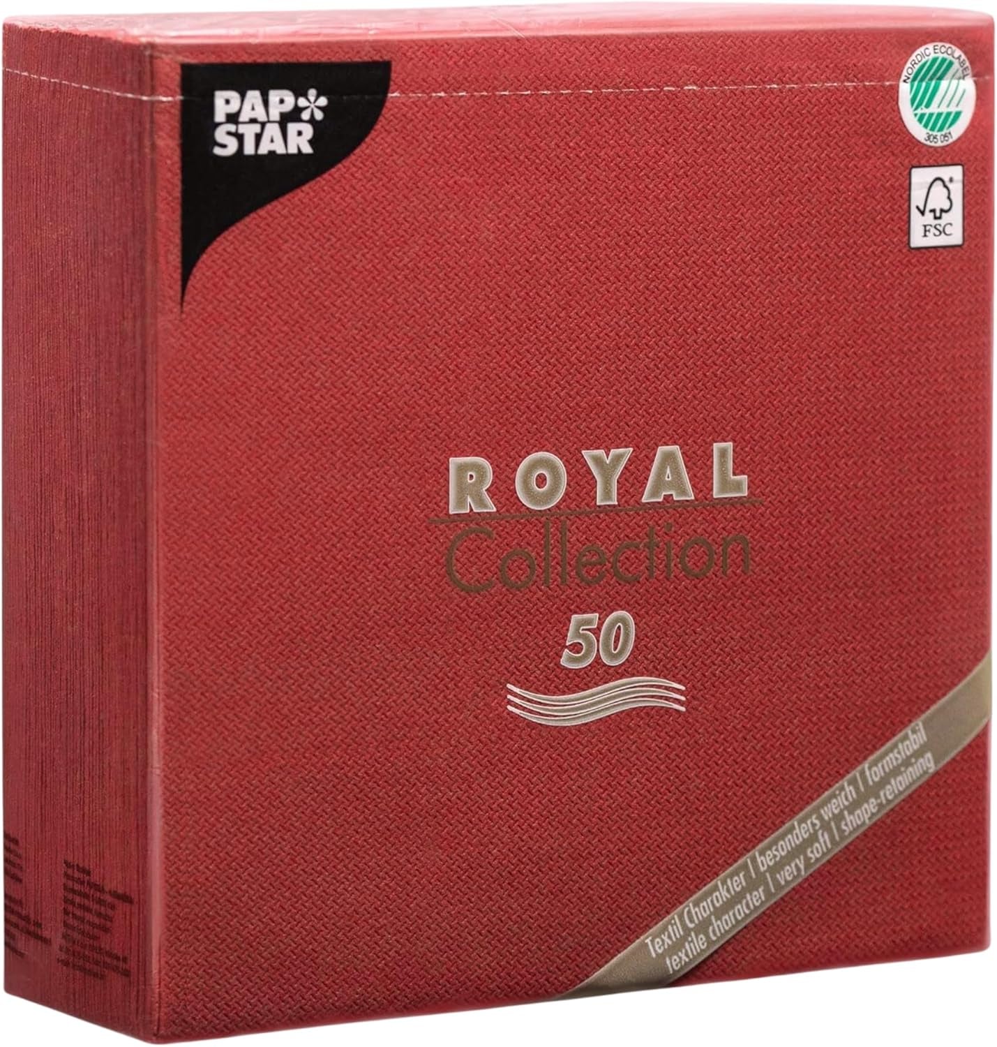 Papstar 11608 50 serviettes "Collection Royale" pli 1/4 40 X 40 cm, Bordeaux
