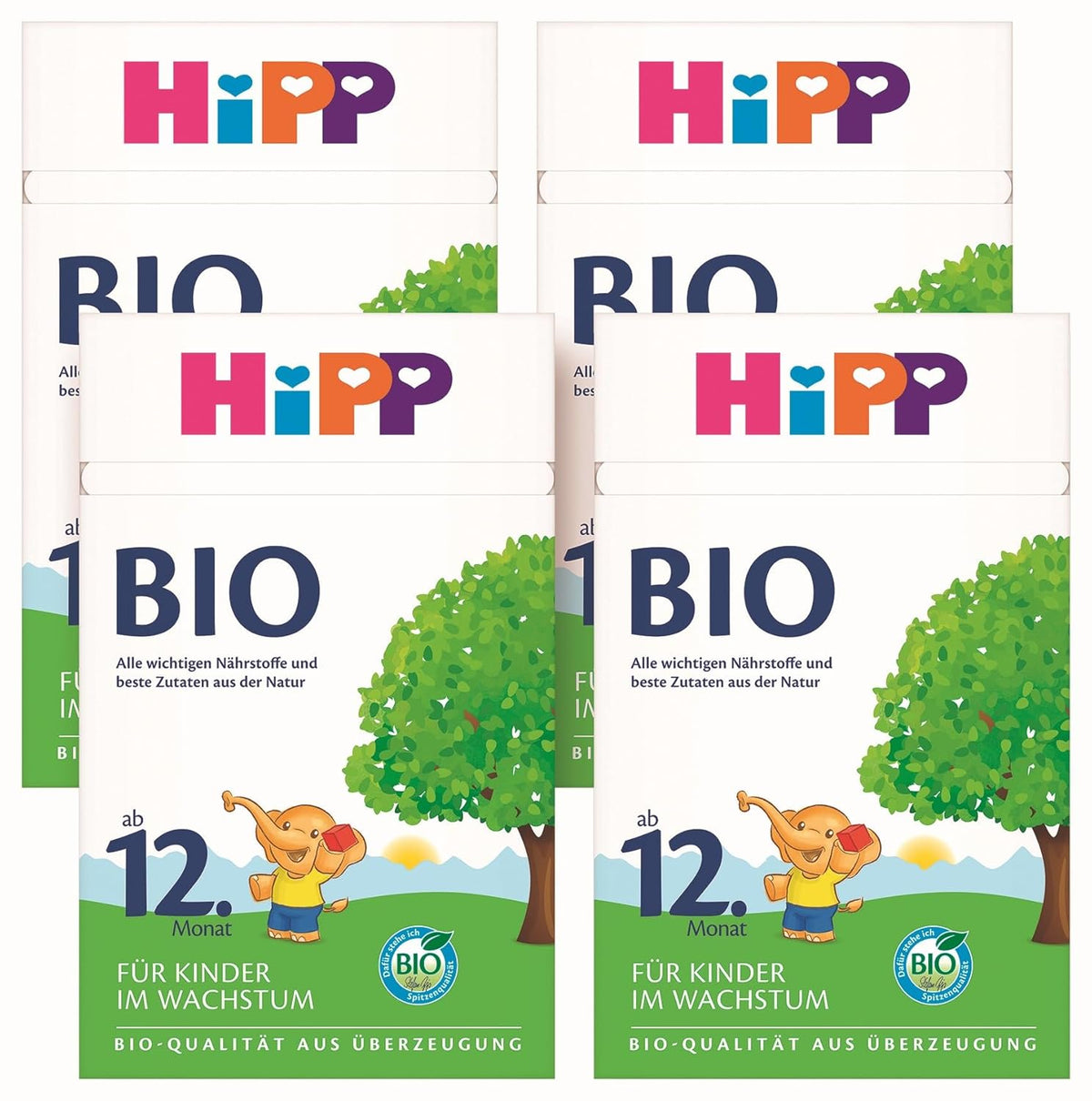 Lait de croissance biologique HiPP (4 x 600 g) après 12 mois avec calcium, fer, vitamines C et D pour les tout-petits en pleine croissance, meilleure qualité biologique