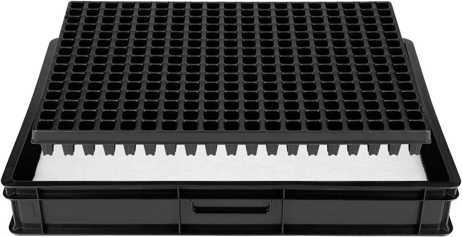 Système de propagation GW-285 composé d'un bac à eau professionnel GW657, d'un tapis capillaire assorti (absorption d'eau 3 L par m²) et d'un plateau à pots avec 285 pots (23x23 mm, hauteur 54 mm) en taille européenne (600x400 mm)