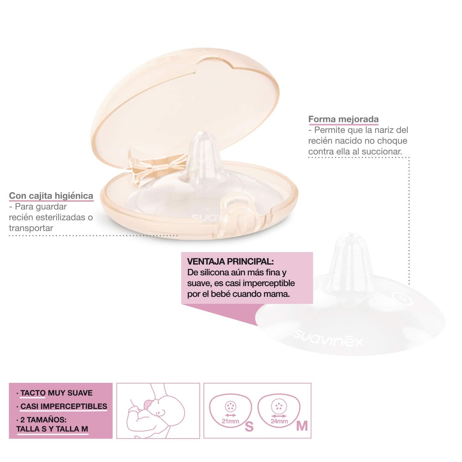 Suavinex Brustpolster Aus Silikon, Größe S, 2 Stück Accessoires Alimentation et Allaitement Bebe Naty Shop