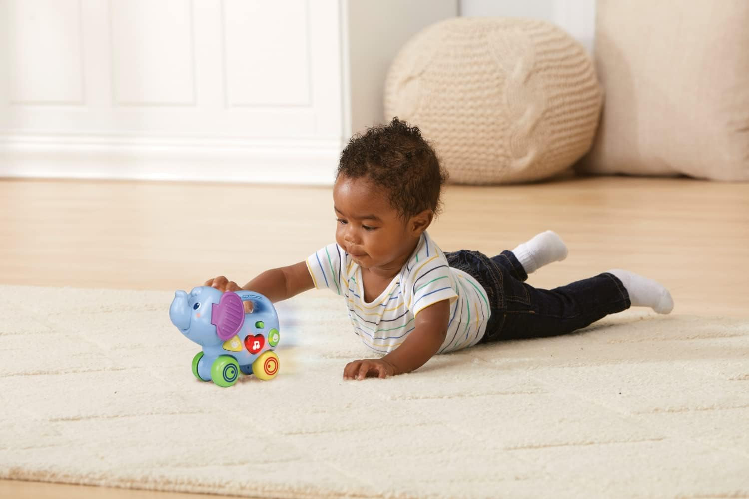 Vtech Baby Little Pushing Elephant - Jucărie interactivă pentru împins și jucat - Cu cântece, melodii, propoziții și sunete - Pentru copii cu vârsta cuprinsă între 6-36 luni Jucarii Bebe Naty Shop