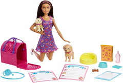 Adoption Barbie Puppy - Poupée et 2 chiots, avec certificats d'adoption, effet changement de couleur, cage et accessoires, pour enfants à partir de 3 ans, HKD 86