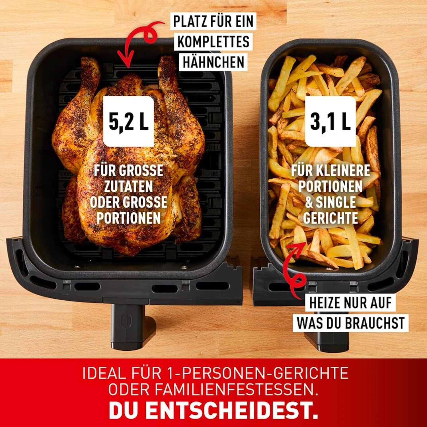 Friteuse à air chaud Tefal Dual Easy Fry avec deux chambres, capacité 5,2/3,1 litres, deux tiroirs indépendants, 7 programmes Électroménager Naty Shop