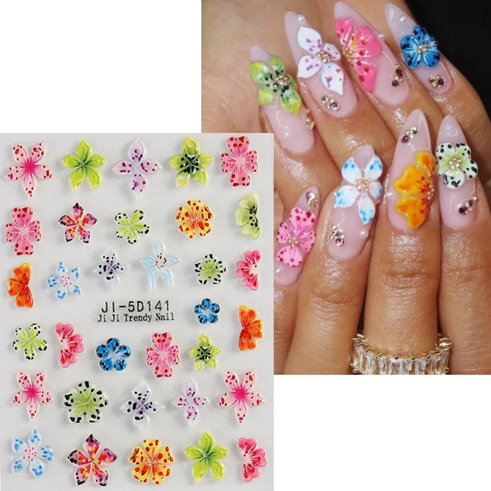 JMEOWIO Autocollants de manucure 3D en forme de fleur colorée pour nail art