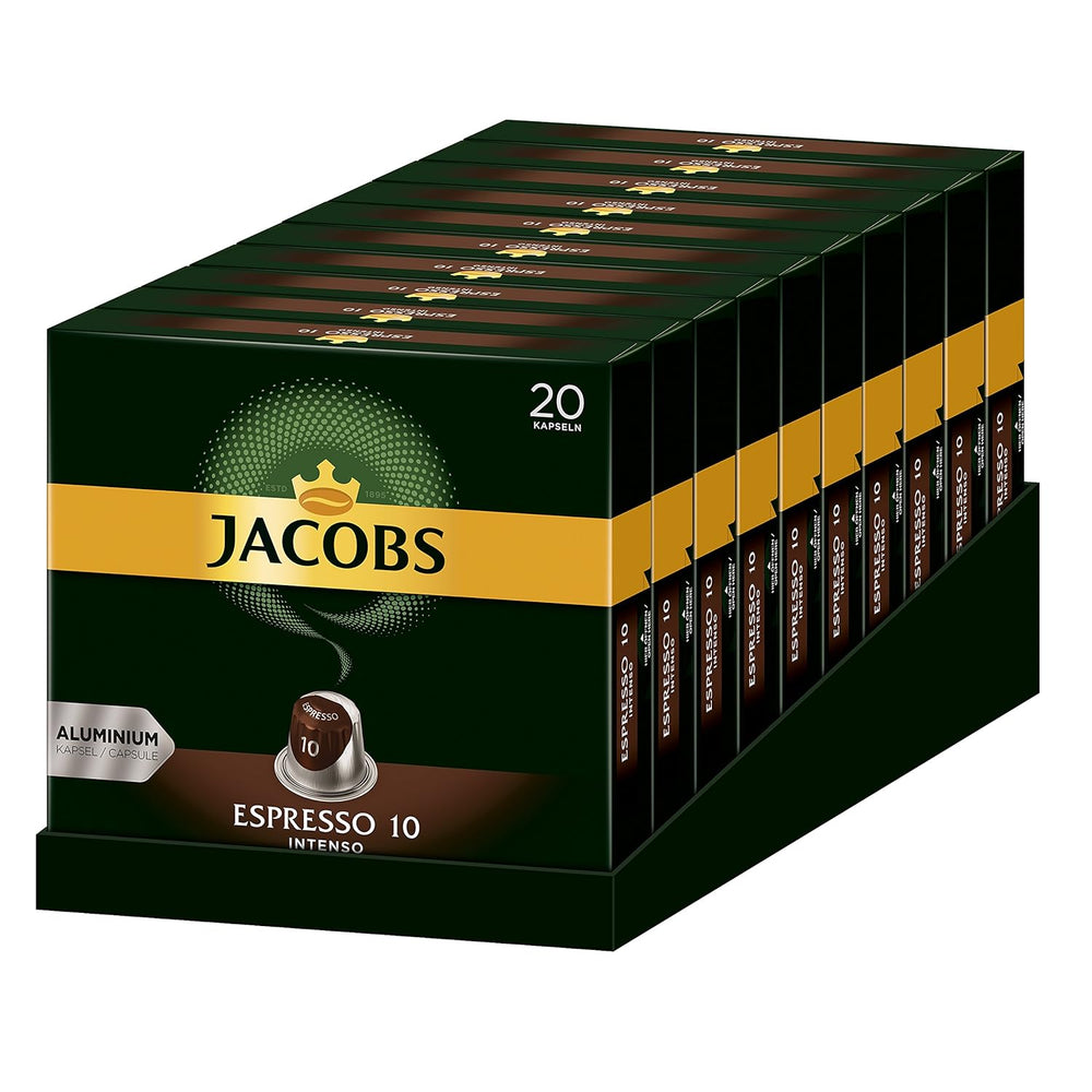 Capsules de café Lungo Classico, intensité 6 sur 12, 10 x 20 tasses & Capsules de café Espresso Intenso, intensité 10 sur 12, 200 capsules compatibles Nespresso®*, 10 x 20 tasses