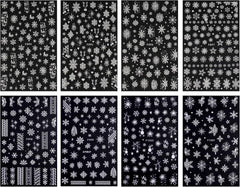 JMEOWIO Nagelsticker Weihnachten Weiß Glitter 8 Blatt Nail Art Sticker Selbstklebend Nagelaufkleber Schneeflocke Winter Holiday Dekoration Nageldesign Zubehör