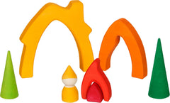 Goki 58427 - Casă pentru pitici - Goki Evolution - Fabricat din lemn de arțar de înaltă calitate - 7 părți - Vopsele colorate pe bază de apă - Fabricat în Europa Casute de papusi Naty Shop