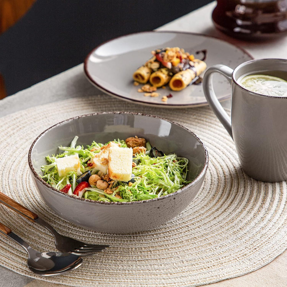 Vancasso Service de table pour 12 personnes Navia Service de table en grès 48 pièces avec assiettes, assiettes à salade, bols et tasses, aspect vintage, design naturel