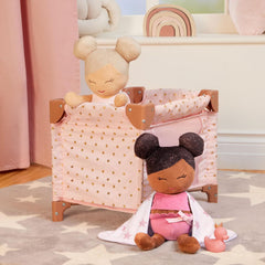 LullaBaby - Baby Puppen Laufstall - Faltbarer Puppen Laufstall in Rosa - Goldener Stern - Druckdesign - 36 cm Baby Puppe Kinderzimmer Zubehör - Vorgetäuschtes Spiel - Spielzeug für Kinder ab 2 Jahren