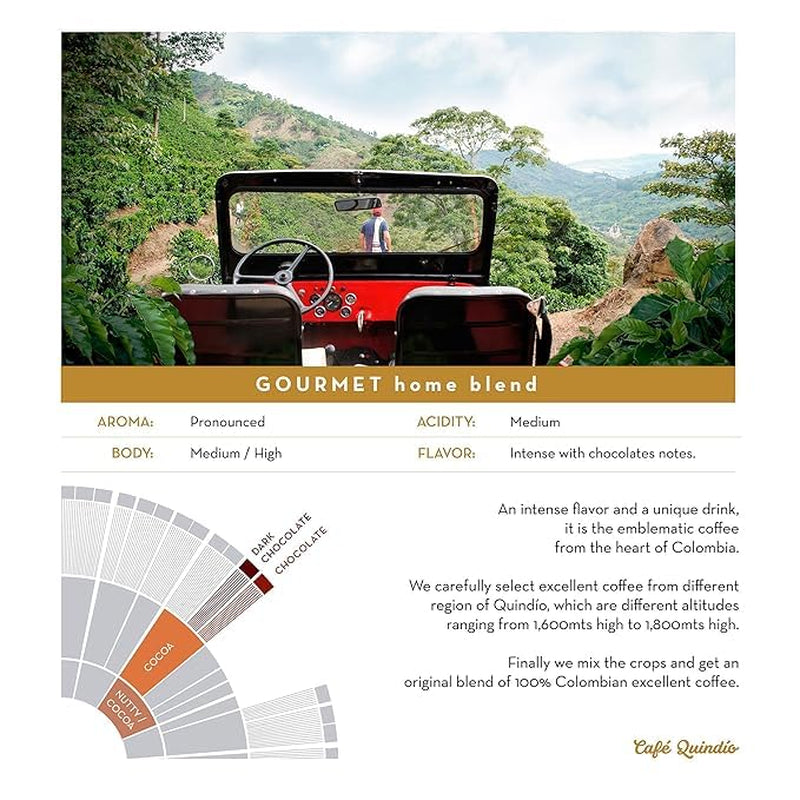 Cafe Quindio Gourmet - Café Spécial - Café en grains 100% Arabica, Colombie, 250g - idéal pour les machines à porte-filtre, les machines entièrement automatiques, le café filtre ou la presse française