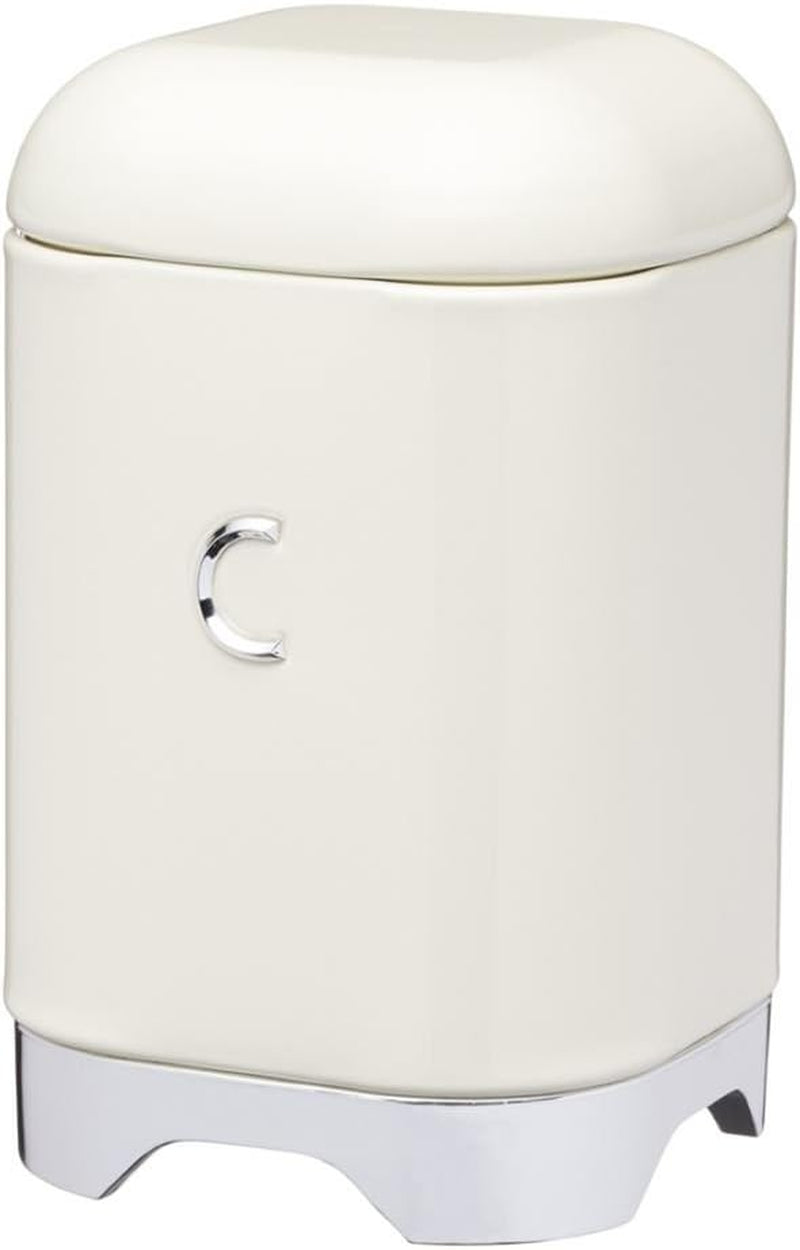 KitchenCraft Lovello Boîte à thé en acier blanc, surface texturée, style années 1950 avec couvercle, pour thé en vrac et sachets de thé, 11 cm x 11 cm x 19 cm, blanc glacier
